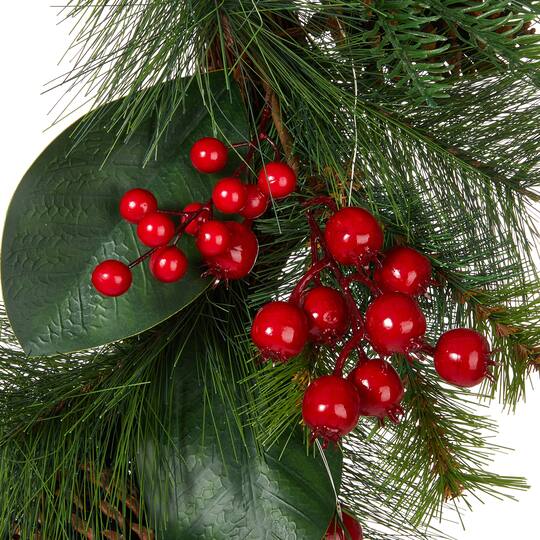 Glitzhome® 24" Pre-Lit Berry, Magnolia Leaf & Pinecone Wreath